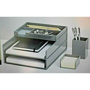 Desk Organizer Tray Office 5-Piece Set with Antimicrobial Treatment Gray